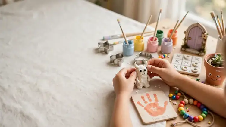 Air dry clay projects kids will love, with handmade clay crafts on a table