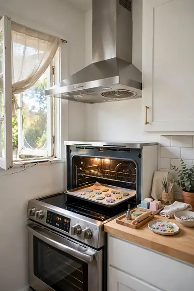 Ventilated kitchen with oven baking polymer clay