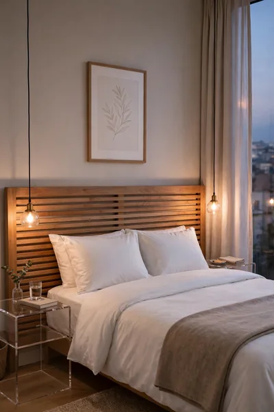 Pair of pendants hanging beside a bed