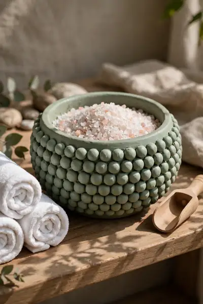 Clay bowl covered in bubble texture in matte sage green
