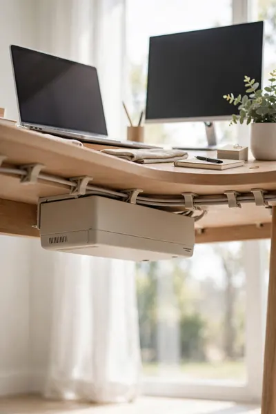 Hidden cables with cable management box and clips