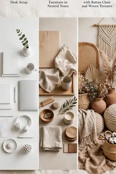 Calm home office styles: minimalist, Japandi, and boho