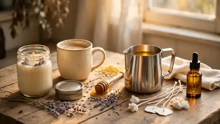 Candle making for beginners styled kitchen table scene