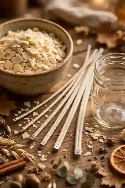 Soy wax flakes and cotton wicks for candle making