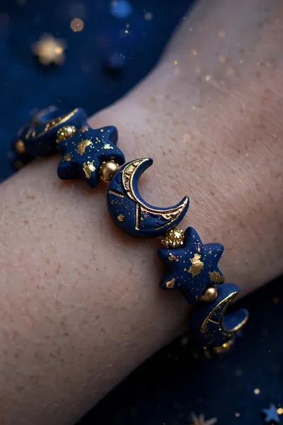 Celestial moon and star clay bracelet