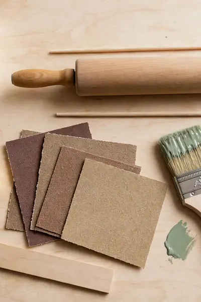 Air dry clay block with rolling pin, knife, and ruler on a table