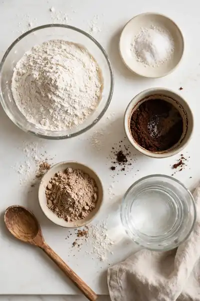 Coffee clay ingredients flat lay on counter