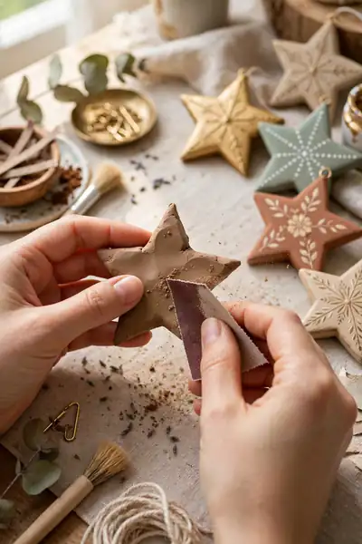 Sanding dried coffee clay ornament smooth