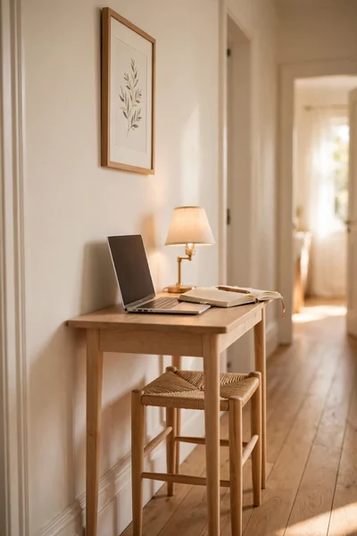 Slim console table used as a hallway desk