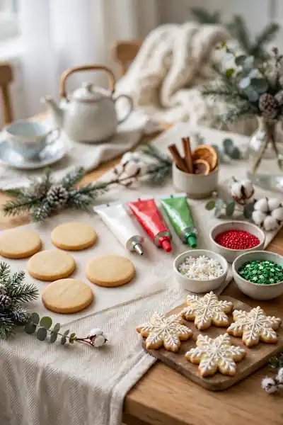 A cookie decorating corner with icing and sprinkles