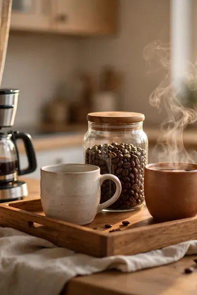 Cozy coffee bar at dawn