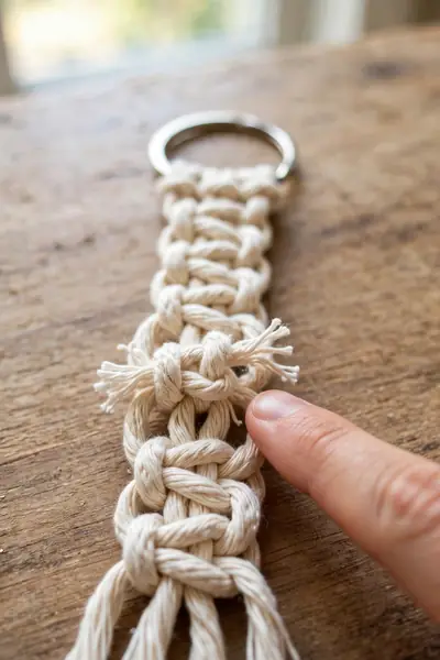 Loose uneven knot mistake on macrame keychain