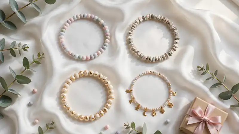 DIY polymer clay bracelet collection on silk