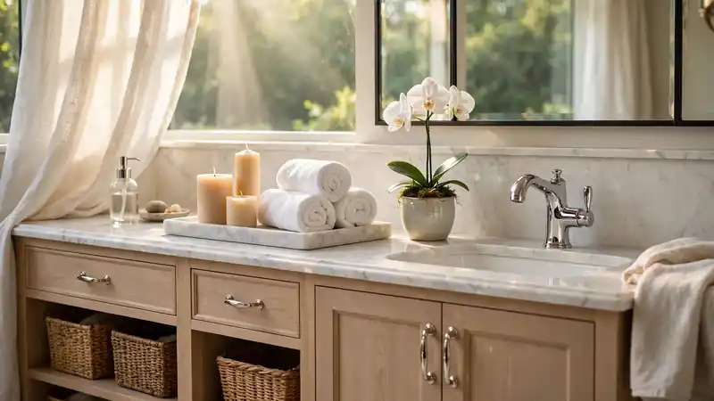 bathroom tray decor elegant vanity with marble tray candles