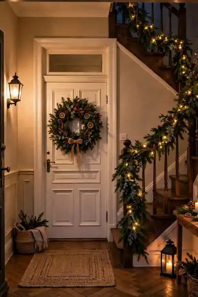 christmas entryway from open front door