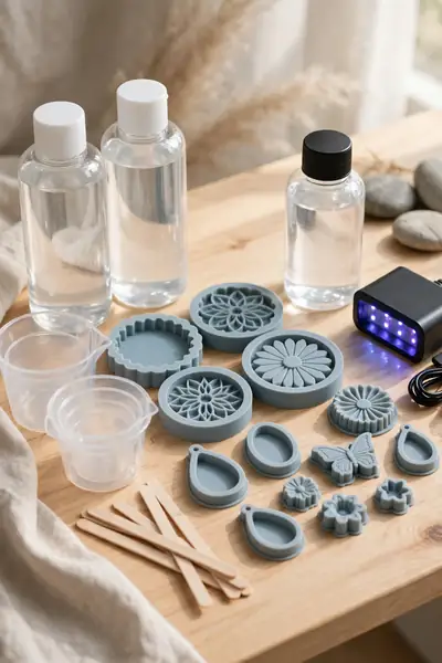 epoxy kit and UV resin bottle with lamp for beginners