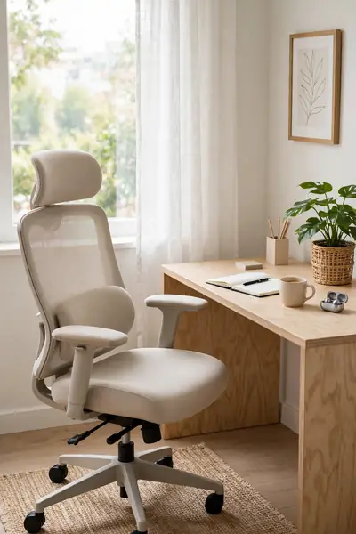 Beige ergonomic office chair with lumbar support