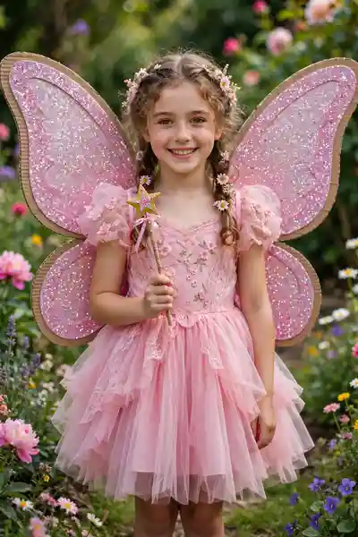 Girl dressed as a fairy with cardboard wings