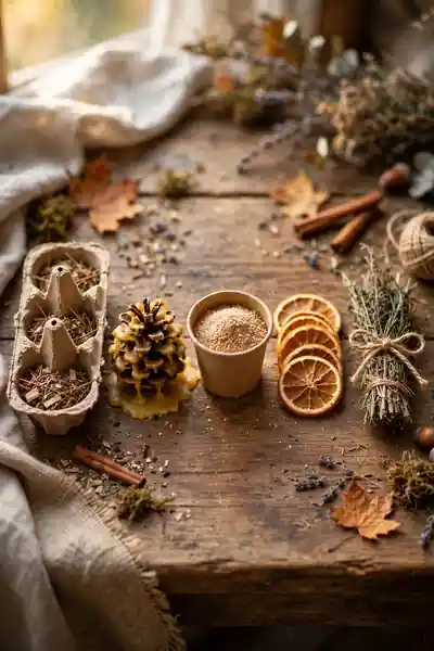Five homemade fire starter variations on a rustic table