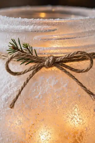 Flawless snowy mason jar closeup