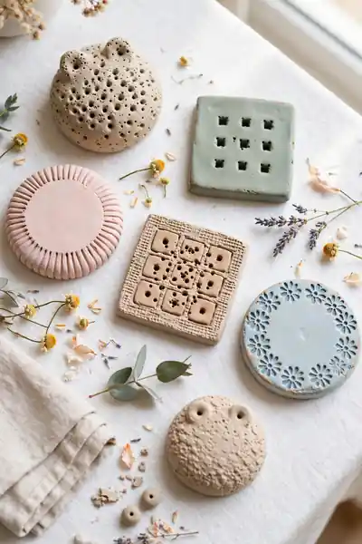 Different handmade clay flower frog designs