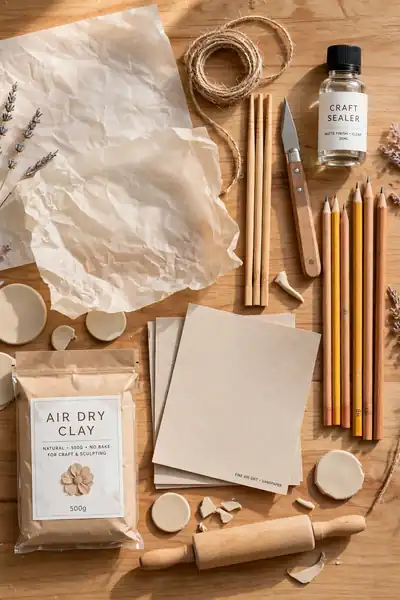 Flower frog making materials flat lay