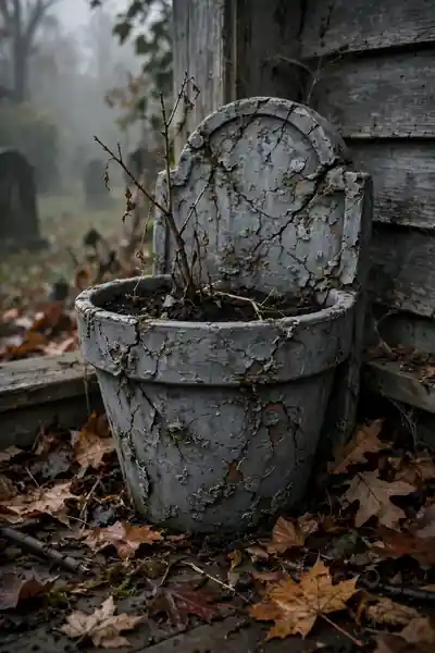 Tombstone Halloween flower pot with RIP lettering