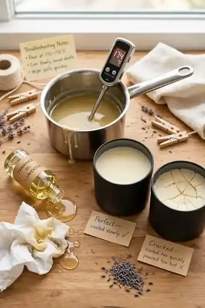 Candle making troubleshooting with thermometer