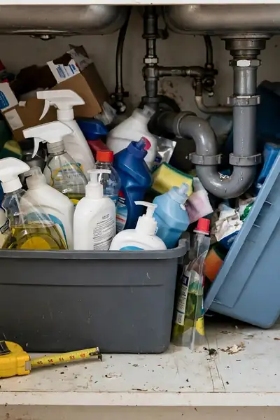 Cabinet stuffed with organizers that do not fit the space