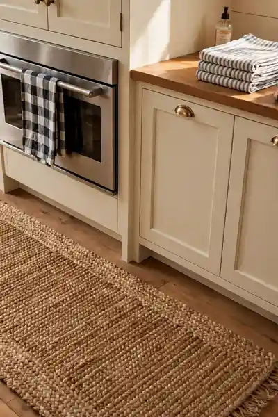 Jute rug and buffalo check towels