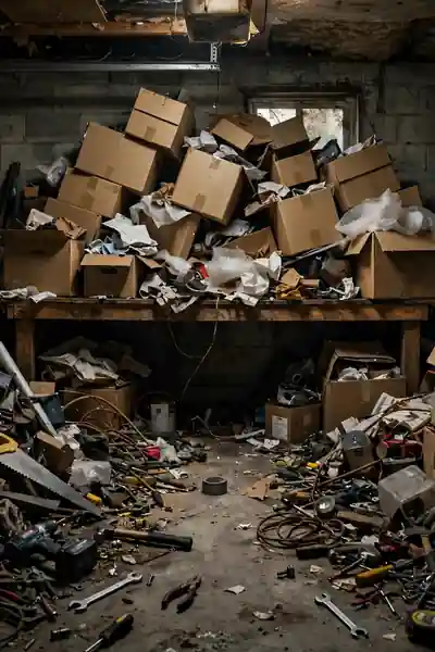 Cluttered poorly planned garage workshop