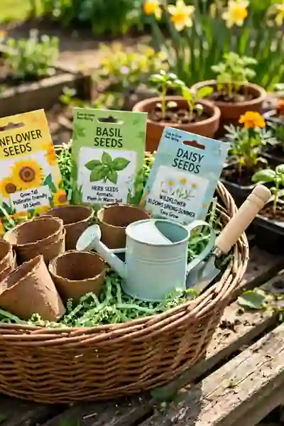 Little gardener Easter basket with seeds and watering can