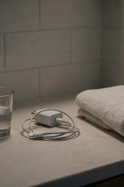 Night essentials left out on a bathroom counter