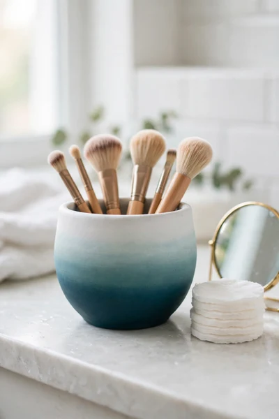 Clay bowl with teal to white ombre paint finish