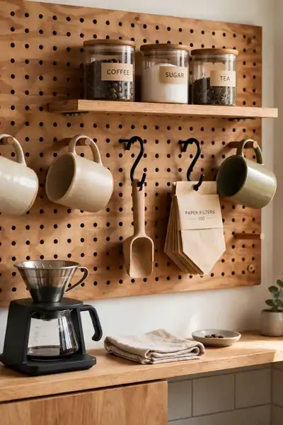 Pegboard coffee bar