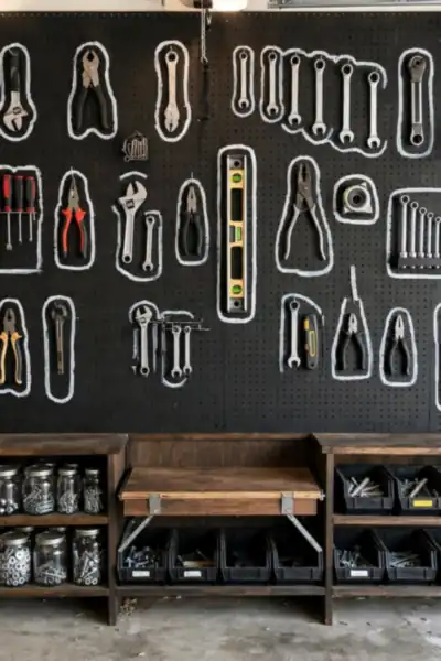 Full wall pegboard tool organization system