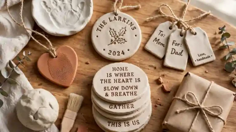 Air dry clay gift ideas flat lay with handmade personalized gifts