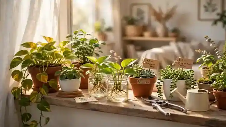 Windowsill plant nursery for a plant flipping side hustle
