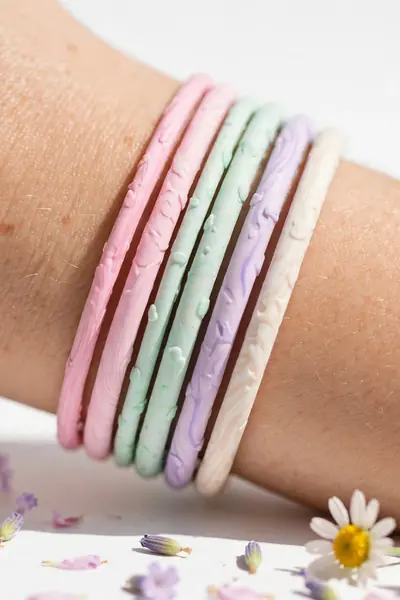 Rainbow pastel stack of clay bracelets