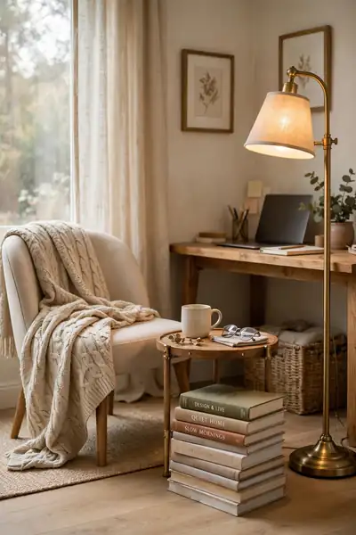 Cozy reading nook with accent chair