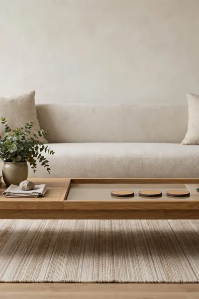 Rectangular coffee table styled in two clear zones