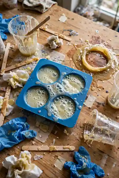 resin coaster pour with bubbles and sticky mistakes