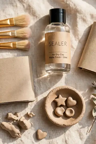 Air dry clay sealing supplies flat lay