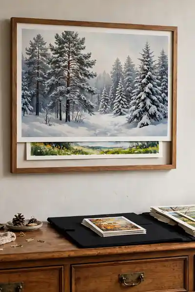 Winter print in a frame with the everyday print behind it