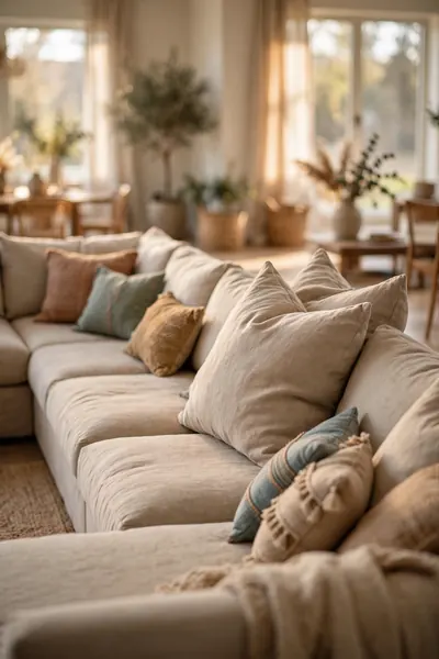 Sectional sofa with pillows styled in the corner