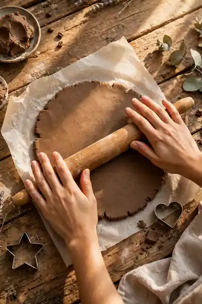 Rolling out coffee clay dough with rolling pin