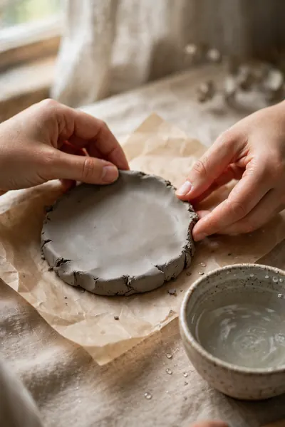 Shaping air dry clay into flower frog disc