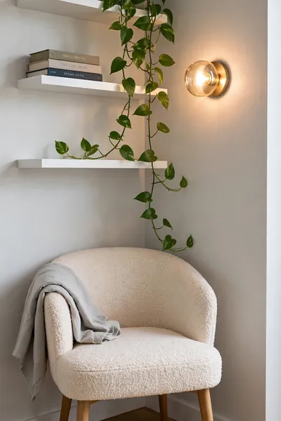 small space floating shelf nook