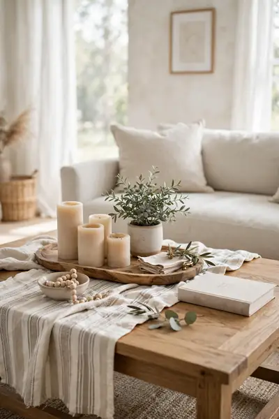 Cotton throw styled as a coffee table runner