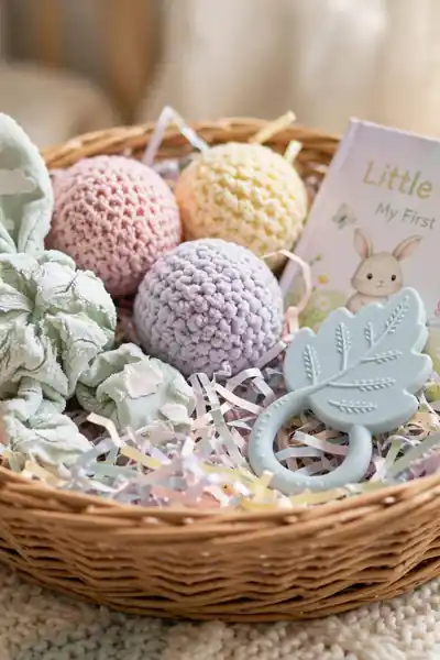 Toddler sensory Easter basket with soft toys
